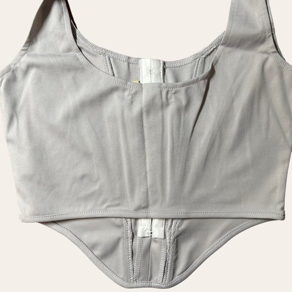 Womens Corset Crop Top Large L Gray Stretch Wide Straps Front Closure - Picture 8 of 13